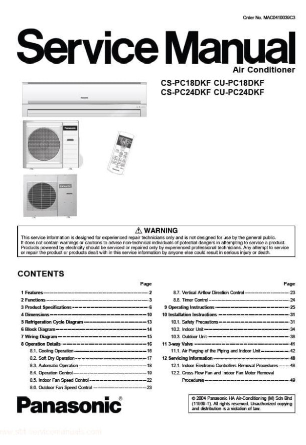 CS-PC18DKF, CS-PC24DKF, CU-PC18DKF, CU-PC24DKF